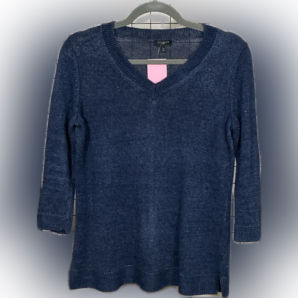 Talbots Navy V-Neck 3/4 Sleeve Knit Top Petite Small.